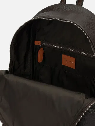 Santoni Pebbled-leather Backpack In Brown