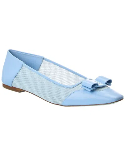 Ferragamo Mesh & Leather Flat In Blue