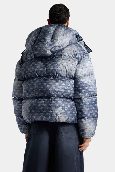Dsquared2 Patterned Hooded Polyester Down Jacket In Blue