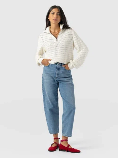 Saint + Sofia Ester Quarter Zip Knit Top In White