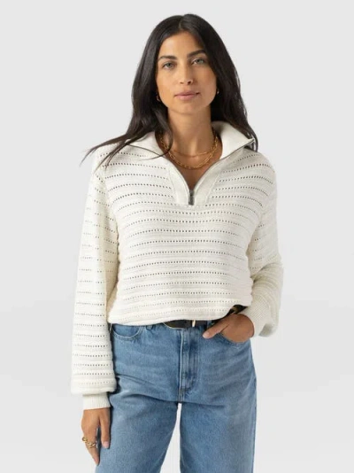 Saint + Sofia Ester Quarter Zip Knit Top In White