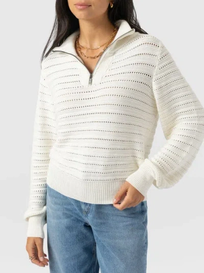 Saint + Sofia Ester Quarter Zip Knit Top In White