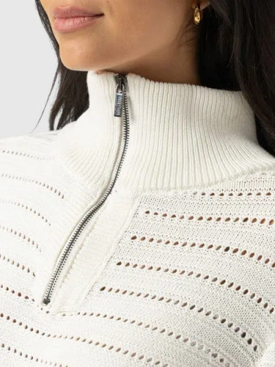 Saint + Sofia Ester Quarter Zip Knit Top In White