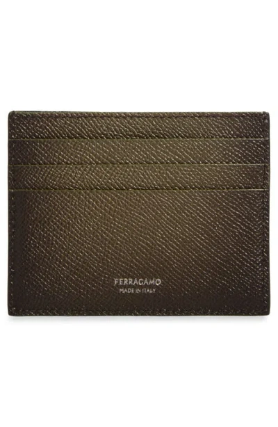 Ferragamo Micro Gancio Leather Card Case In Brown