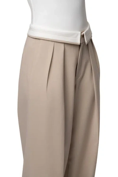 Jluxlabel Beige Command Pleat Trouser In Neutral