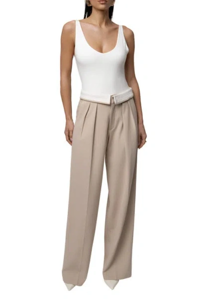 Jluxlabel Beige Command Pleat Trouser In Neutral