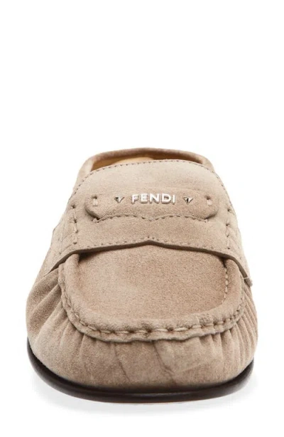 Fendi Suede Slides With Logo In Neutral