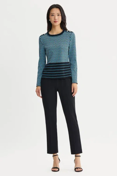 Ming Wang Diamond Pattern Soft Ribbed Knit Top In Blue