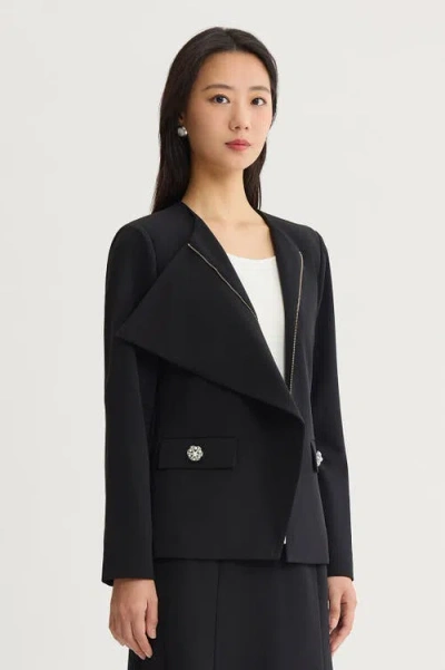 Ming Wang Stretch Deco Crepe Drape Front Jacket In Black