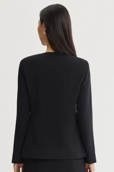 Ming Wang Stretch Deco Crepe Drape Front Jacket In Black