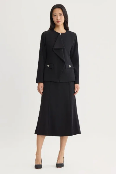 Ming Wang Stretch Deco Crepe Drape Front Jacket In Black