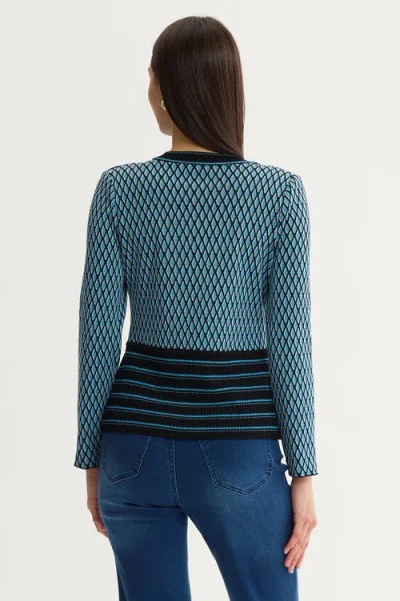 Ming Wang Diamond Pattern Soft Ribbed Knit Top In Blue