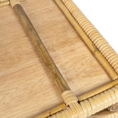 Happimess Baron Handcrafted Rattan/wood Webbing Rectangular Woven Scroll Decorative Serving Tray Wit In Brown