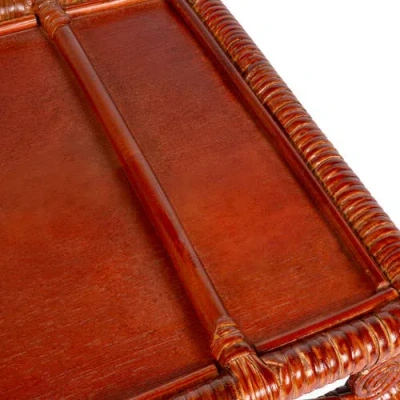 Happimess Baron Handcrafted Rattan/wood Webbing Rectangular Woven Scroll Decorative Serving Tray Wit In Multi