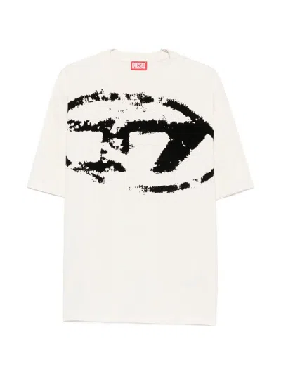 Diesel T-shirt With Distressed Flock Print In White