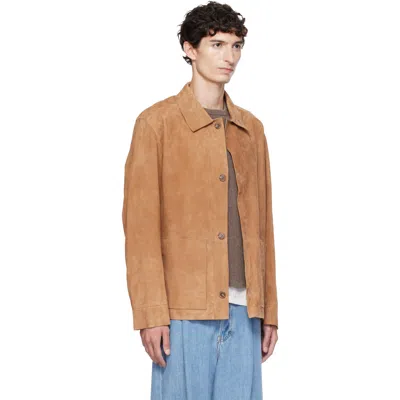 Hugo Boss Tan Button-up Suede Checkered Lining Leather Jacket In Pattern