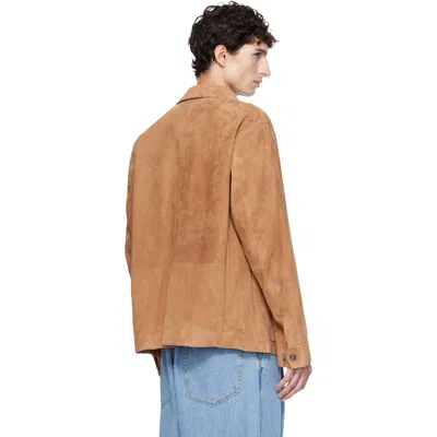 Hugo Boss Tan Button-up Suede Checkered Lining Leather Jacket In Pattern