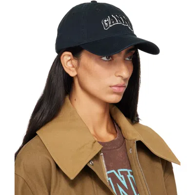 Ganni Womens Black Brand-embroidered Cotton-canvas Cap In 099 Black