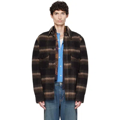 Isabel Marant Plaid Structured Collar Wool-blend Jacket In Brown