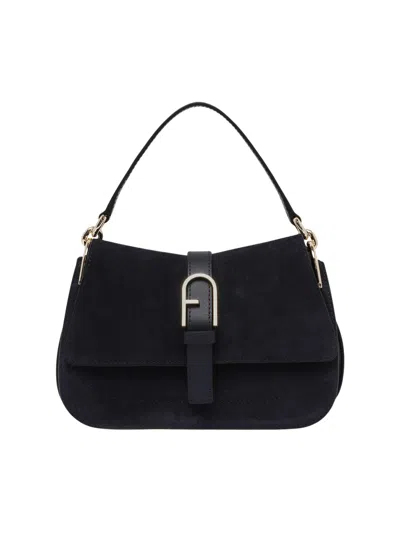 Furla Flow Mini Structured Rectangular Suede Shoulder Bag In Brown
