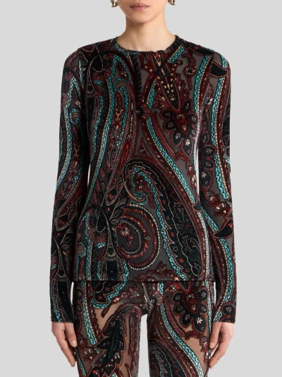 Etro Jacquard Chenille Sweater With Paisley Pattern In Brown