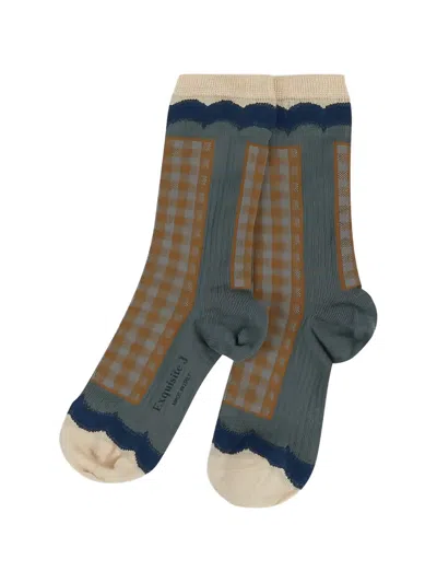 Exquisite J Check-pattern Ribbed Socks In Multi