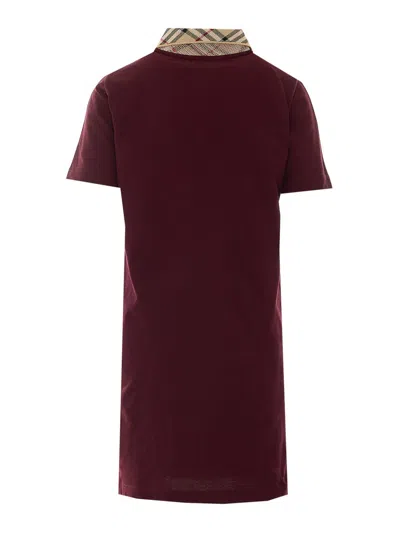 Burberry Dress Checked Collar Short Sleeves Design In Burgundy