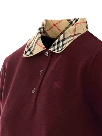 Burberry Dress Checked Collar Short Sleeves Design In Burgundy