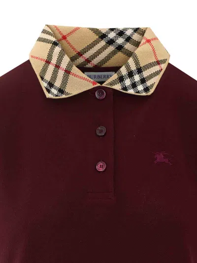Burberry Dress Checked Collar Short Sleeves Design In Burgundy