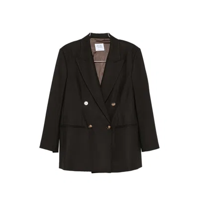 Le Sully Studio Double-breasted Peak-lapels Blazer In Black