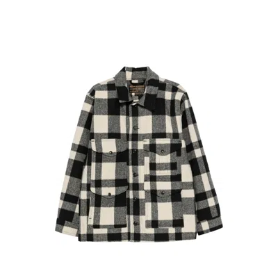 Filson Check-pattern Button-up Jacket In White/black
