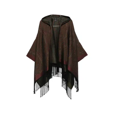 Etro Paisley-print Hooded Poncho In Brown
