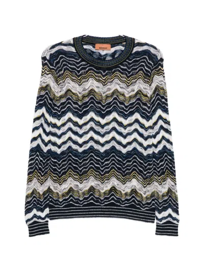 Missoni Embroidered Stretch Wool-blend Sweater In Blue