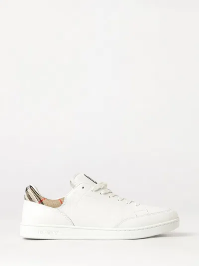 Burberry White Smooth Leather Set Sneakers With Check Insert In White
