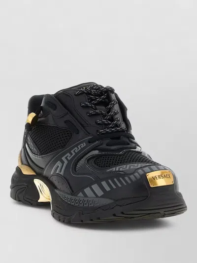 Versace Icaro Baskets En Maille Et Cuir In Black