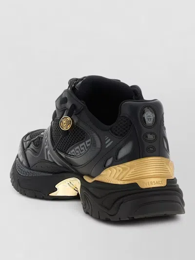 Versace Icaro Baskets En Maille Et Cuir In Black