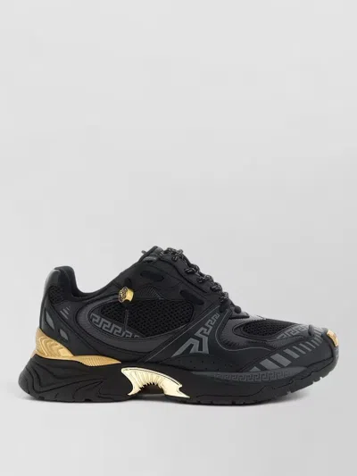Versace Icaro Baskets En Maille Et Cuir In Black