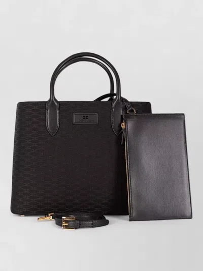 Elisabetta Franchi Rectangular Textured Detachable Strap Shoulder Bag In Brown