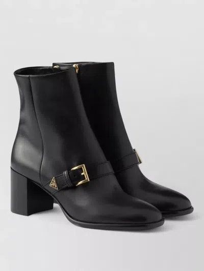 Prada Black Leather Ankle Boots In Black