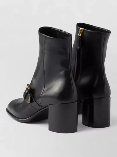 Prada Black Leather Ankle Boots In Black