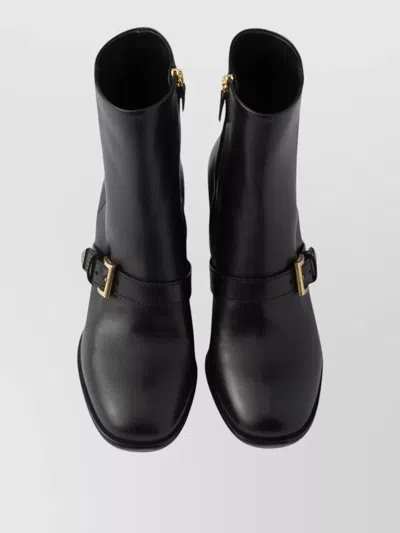 Prada Black Leather Ankle Boots In Black