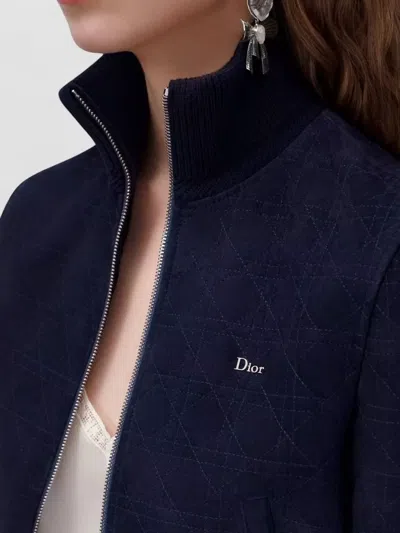 Dior Leather Single Breasted Coat In Blue