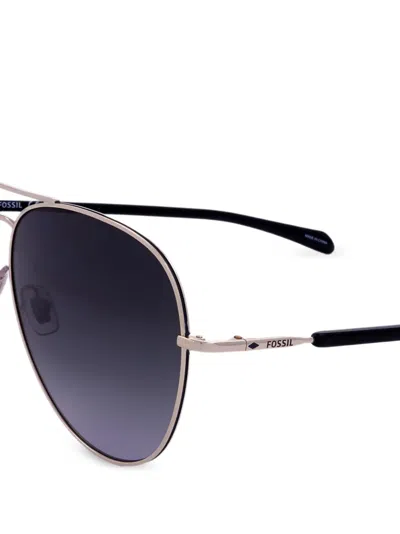 Fossil 더블 브리지 파일럿 프레임 선글라스 In Silver