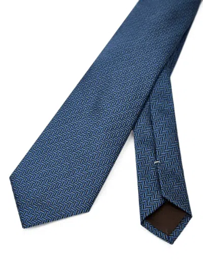 Canali Geometric-pattern Silk Tie In White