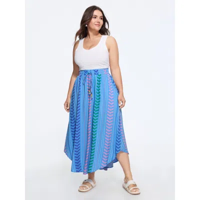 Bloomchic Geometric Striped Print Drawstring Maxi Skirt In Multi