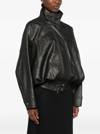 System Panelled High-neck Biker Jacket In Gray