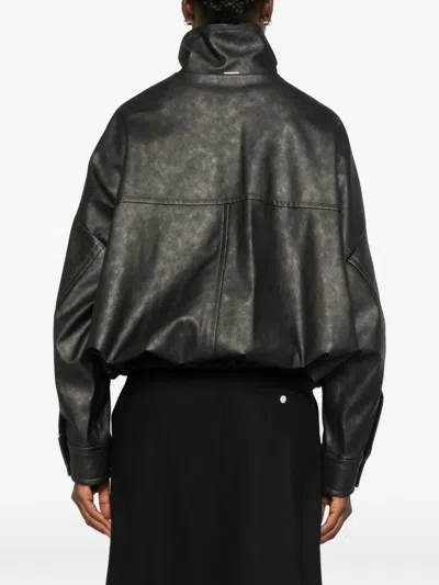 System Panelled High-neck Biker Jacket In Gray