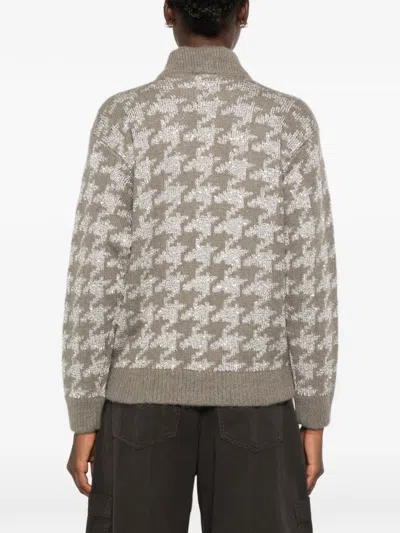 Panicale Houndstooth-pattern Sequin-embellished Cardigan In Multi