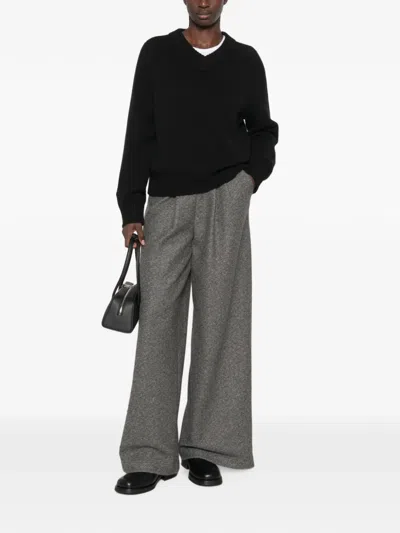 Bye Herringbone-pattern Wide-leg Trousers In Gray