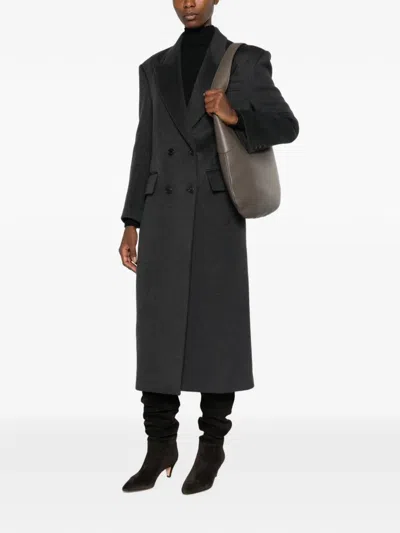 System Double-breasted Peak-lapel Coat In Black